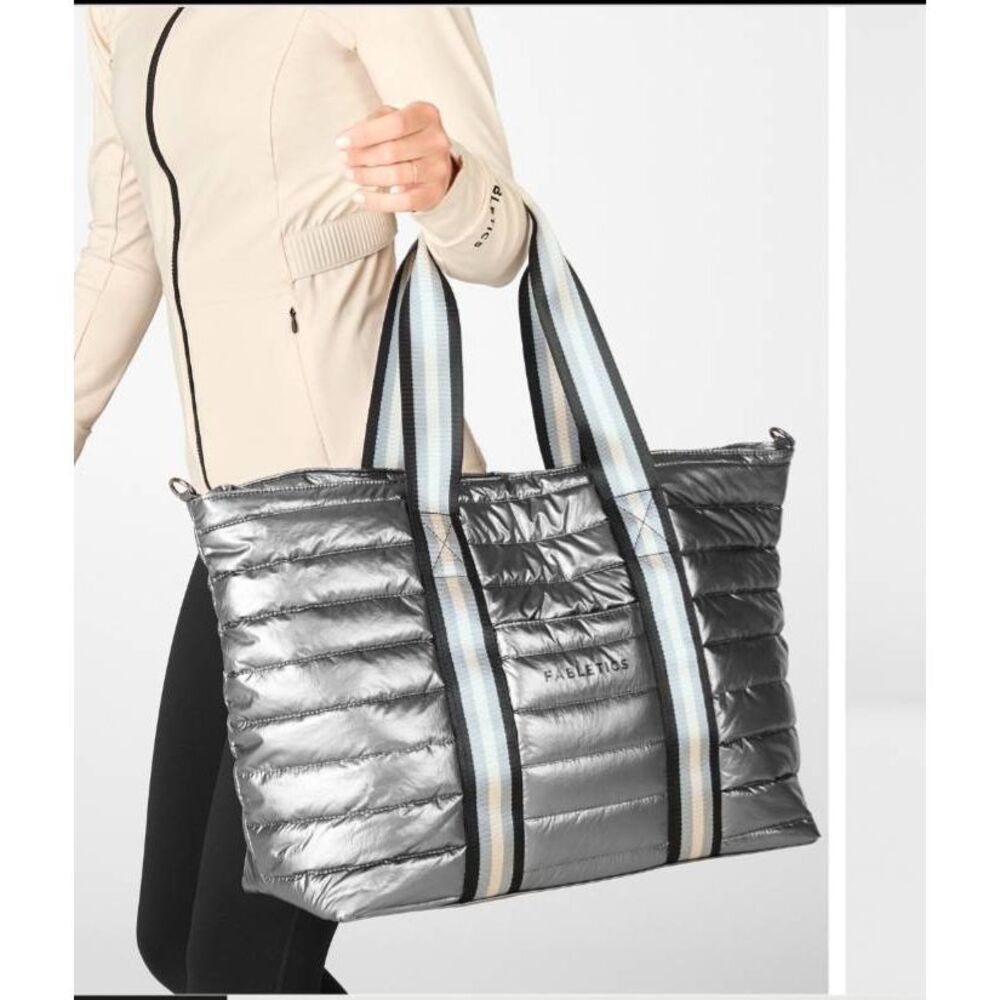 Fabletics the large quilted tote in grey metallic with Crossbody strap new witho